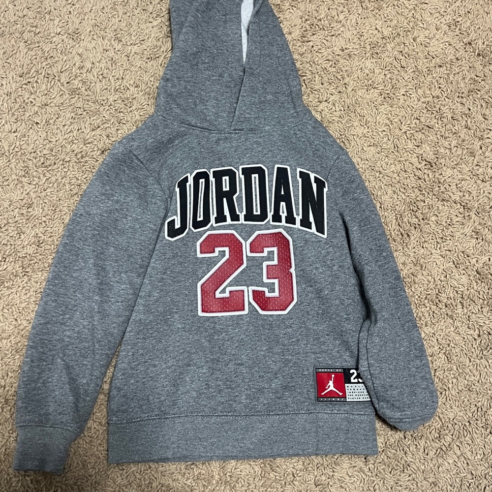 Boys Jordan Gray Hoodie with Red Logo
